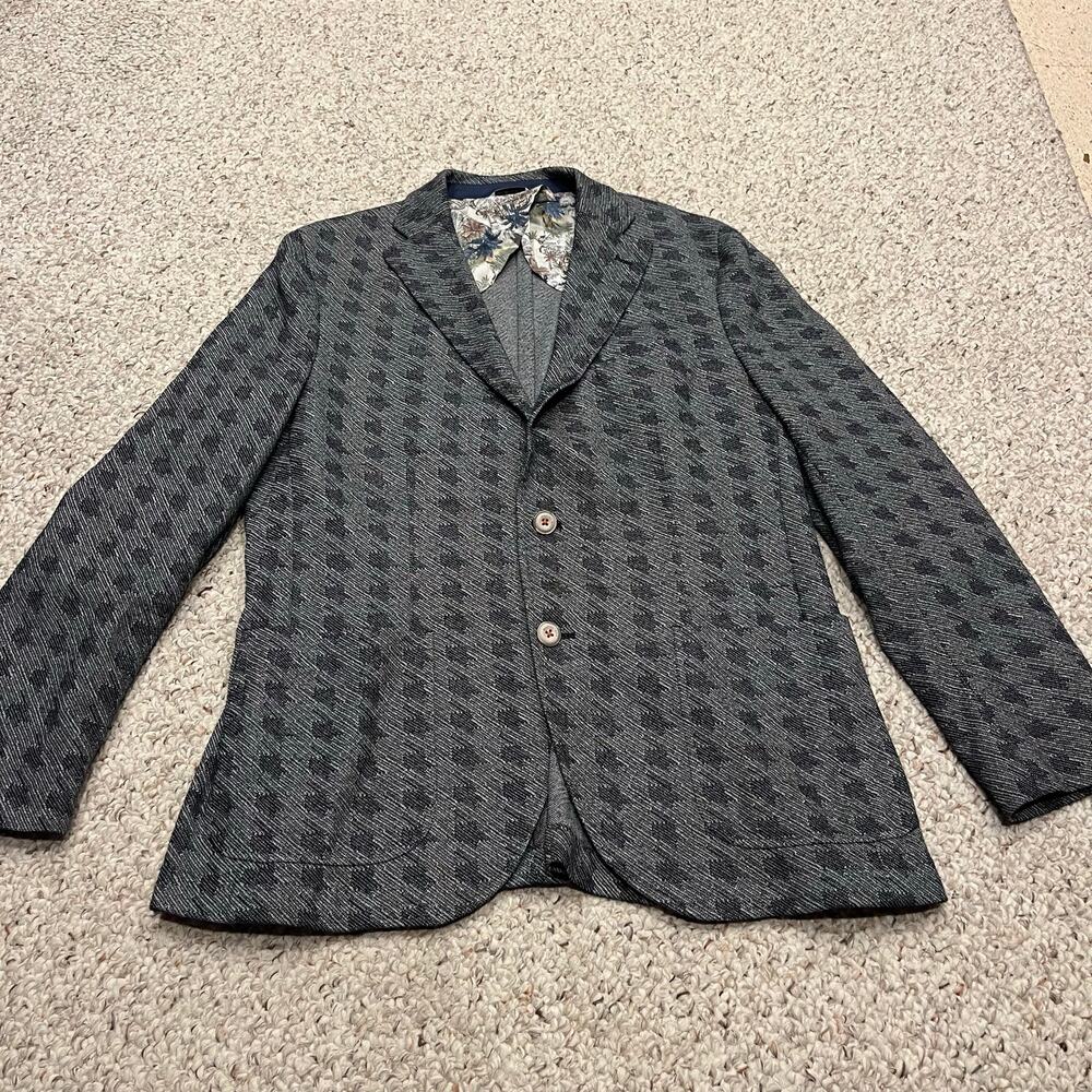 Manuel Ritz Houndstooth Single Breasted Blazer Sz IT 54 US 44 Gray Preppy Casual